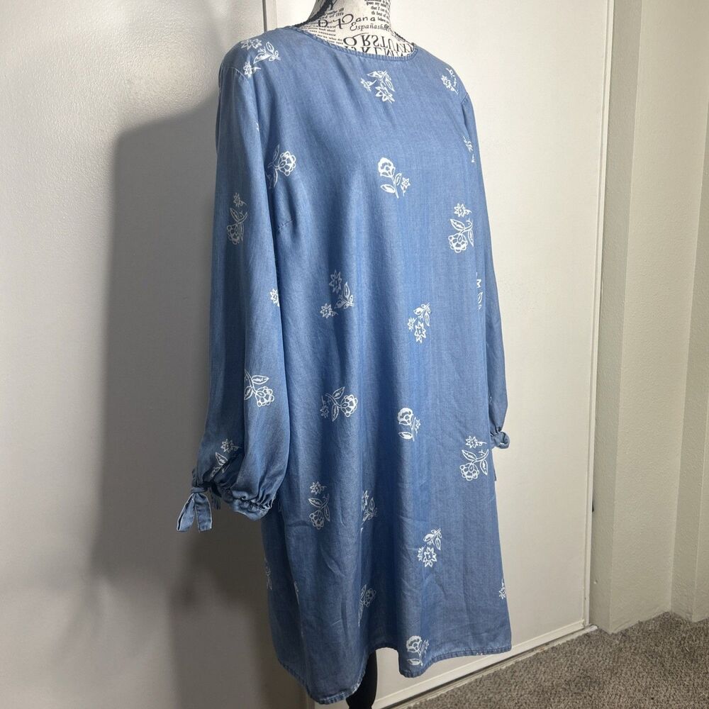 Old Navy Woman's Lightweight Long Sleeve Floral Print Light Blue Dress Sz XL TG
